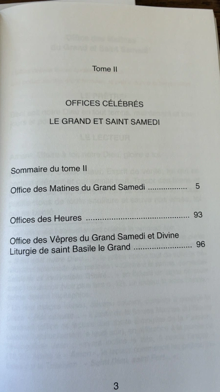 Offices célébrés le Grand et Saint Samedi. Sommaire Publication Fraternité orthodoxe